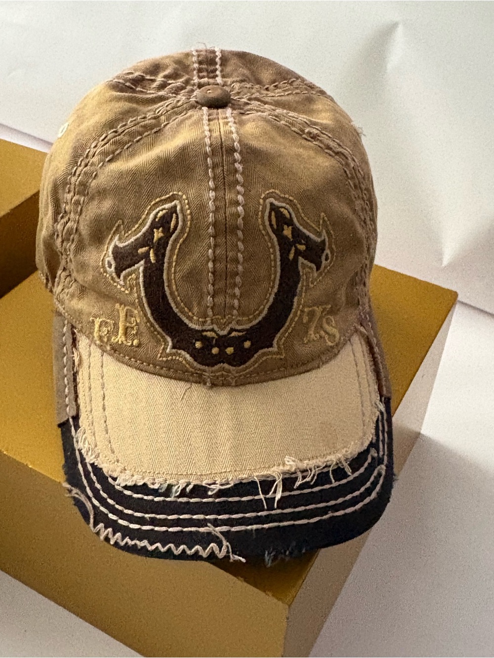 True Religion | Distressed Horseshoe & Buddha Logo Cap Hat
